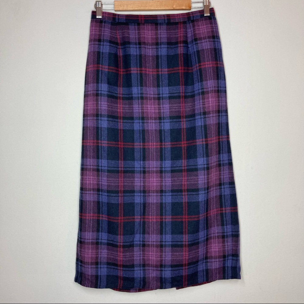 Vintage Requirements Purple Blue Plaid Wool Blend Skirt Size 10
